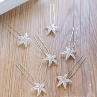 Bride Oblique Starfish Head Flower U-shaped Hairpin Wedding Headdress sku image 1