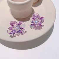 Boucles D'oreilles Simples En Forme De Fleur En Perles Acryliques En Trois Dimensions De Couleur Semi-transparente main image 1