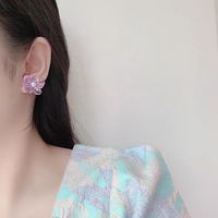 Boucles D'oreilles Simples En Forme De Fleur En Perles Acryliques En Trois Dimensions De Couleur Semi-transparente main image 3