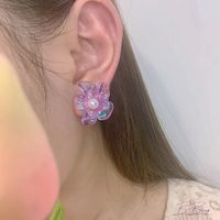 Boucles D'oreilles Simples En Forme De Fleur En Perles Acryliques En Trois Dimensions De Couleur Semi-transparente main image 6