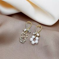 Cute Hollow Bear Asymmetrical Diamond Pearl Earrings main image 5