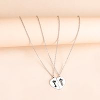 Simple King And Queen Peach Heart Pendent Stainless Steel Necklace main image 1