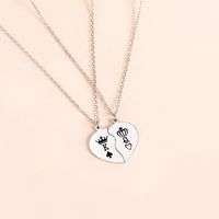 Simple King And Queen Peach Heart Pendent Stainless Steel Necklace main image 3