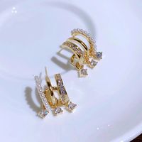 Earrings Female Cool Handsome Japanese And Korean Simple Niche Design One Ear Hole 3 Circles Zircon Tassel 925 Silver Needle Net Red Earrings main image 4