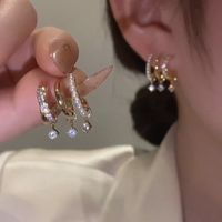 Earrings Female Cool Handsome Japanese And Korean Simple Niche Design One Ear Hole 3 Circles Zircon Tassel 925 Silver Needle Net Red Earrings main image 6