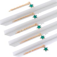 5-piece Set Of New Korean Creative Women&#39;s Green Star Bangs One Word Clip Hairpin Set sku image 1