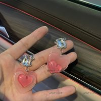 Pink Translucent Korean Love Zircon Earrings Niche Earrings For Women main image 3