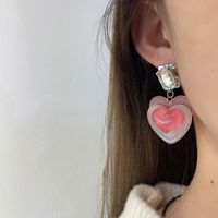 Pink Translucent Korean Love Zircon Earrings Niche Earrings For Women main image 5