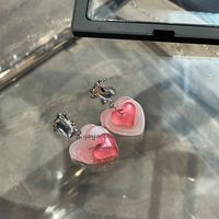 Pink Translucent Korean Love Zircon Earrings Niche Earrings For Women main image 7