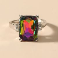 Fashion Geometric Square Colorful Sapphire Crystal Alloy Ring main image 1
