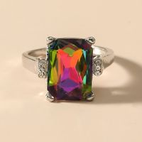 Fashion Geometric Square Colorful Sapphire Crystal Alloy Ring main image 2