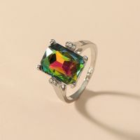 Fashion Geometric Square Colorful Sapphire Crystal Alloy Ring main image 5