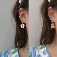 New Japanese And Korean Ins Style Personality Simple Temperament Cute Earrings Peach Heart Asymmetric Bear Flower Earrings main image 1