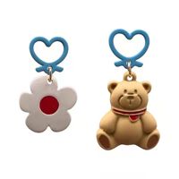 New Japanese And Korean Ins Style Personality Simple Temperament Cute Earrings Peach Heart Asymmetric Bear Flower Earrings main image 7