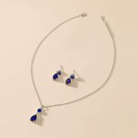 Fashion Jewelry Crystal Zircon Water Drop Necklace Stud Earrings Set sku image 1
