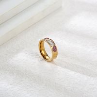 Titanium Steel Fashion Gold Simple Heart Pink Rhinestone Ring main image 1