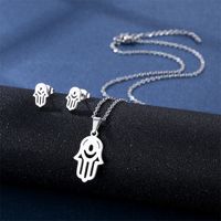 Fashion Devil's Eye Stainless Steel Clavicle Chain Stud Earrings Set main image 1