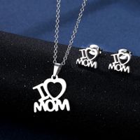 Boucles D&#39;oreilles Collier En Acier Inoxydable Pendentif Lettre Créative Simple I Love Mama main image 2