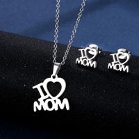 Simple Creative Letter I Love Mama Pendant Stainless Steel Necklace Earrings main image 1