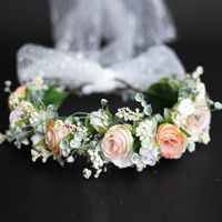 Fashion Wreath Rose Buds Drape Corolla Handmade Flower Bridal Headdress sku image 1