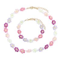 Summer Hand-woven Crystal Flower Necklace Bracelet Set sku image 7