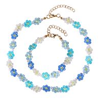 Summer Hand-woven Crystal Flower Necklace Bracelet Set sku image 9