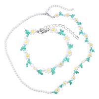 Fashion Beaded Pearl Stitching Flower Necklace Bracelet Set sku image 3