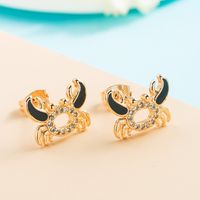 Fashion New Copper Gold-plated Micro-set Zircon Oil Drop Crab Earrings sku image 2