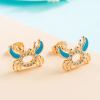 Fashion New Copper Gold-plated Micro-set Zircon Oil Drop Crab Earrings sku image 3
