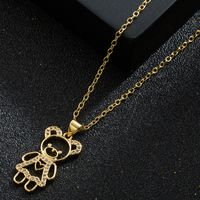 Mother's Day Gift Heart Mom Bear Pendant Copper 18k Gold-plated Inlaid Zircon Necklace sku image 1