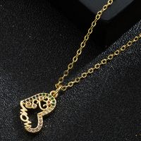 Mother's Day Gift Heart Mom Bear Pendant Copper 18k Gold-plated Inlaid Zircon Necklace sku image 2