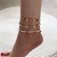 Fashion Color Conch Pearl Cherry Alloy Anklet 3-piece Set sku image 1