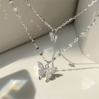 Einfache Doppellagige Diamant-halskette Mit Schmetterlingsanhänger sku image 2