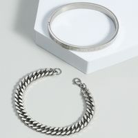 Men&#39;s Stainless Steel Roman Numeral Bracelet Chain Bracelet Set main image 3