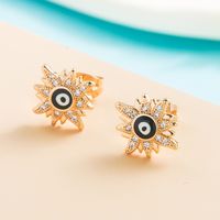 Fashion Copper Gold-plated Micro-set Zircon Oil Drip Devil's Eye Earrings main image 4