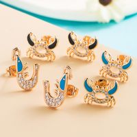 Fashion New Copper Gold-plated Micro-set Zircon Oil Drop Crab Earrings main image 1