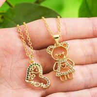 Mother's Day Gift Heart Mom Bear Pendant Copper 18k Gold-plated Inlaid Zircon Necklace main image 1