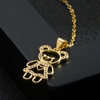 Mother's Day Gift Heart Mom Bear Pendant Copper 18k Gold-plated Inlaid Zircon Necklace main image 4