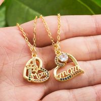 Simple Heart-shaped Mom Crown Pendant Copper 18k Gold-plated Inlaid Zircon Necklace main image 1