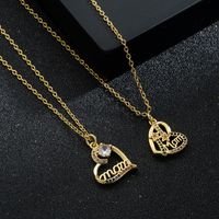 Simple Heart-shaped Mom Crown Pendant Copper 18k Gold-plated Inlaid Zircon Necklace main image 3