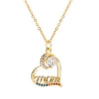 Simple Heart-shaped Mom Crown Pendant Copper 18k Gold-plated Inlaid Zircon Necklace main image 6