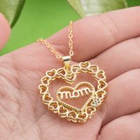 Fashion Letter Mom Heart-shaped Copper 18k Gold-plated Inlaid Zircon Necklace main image 1