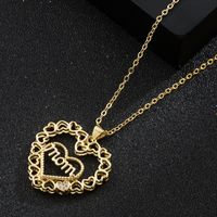 Fashion Letter Mom Heart-shaped Copper 18k Gold-plated Inlaid Zircon Necklace main image 3