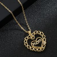 Fashion Letter Mom Heart-shaped Copper 18k Gold-plated Inlaid Zircon Necklace main image 4