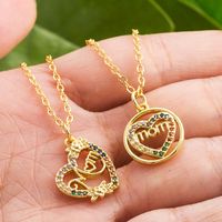 Heart Pendant Letter Mom Copper 18k Gold-plated Inlaid Zircon Necklace main image 1