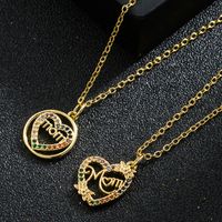 Heart Pendant Letter Mom Copper 18k Gold-plated Inlaid Zircon Necklace main image 3