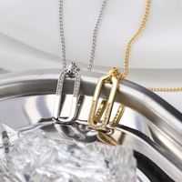 New Stainless Steel Paper Clip Pendant U-shaped Inlaid Zircon 18k Gold Plated Necklace main image 1