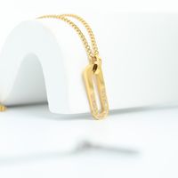 New Stainless Steel Paper Clip Pendant U-shaped Inlaid Zircon 18k Gold Plated Necklace main image 5