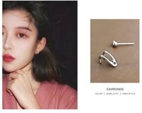 Fashion Female Double-line Light Bead C-shaped Metal Earrings main image 5
