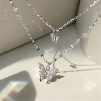 Einfache Doppellagige Diamant-halskette Mit Schmetterlingsanhänger main image 5